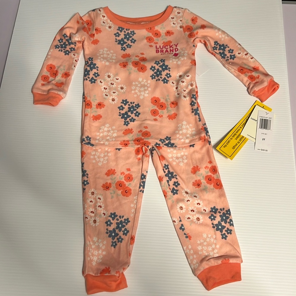 Lucky Brand Peach & Blue Floral Long-Sleeve Crewneck Tee & Pajama Pants NWT